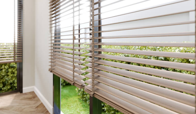 Fitted Venetian blinds on a window